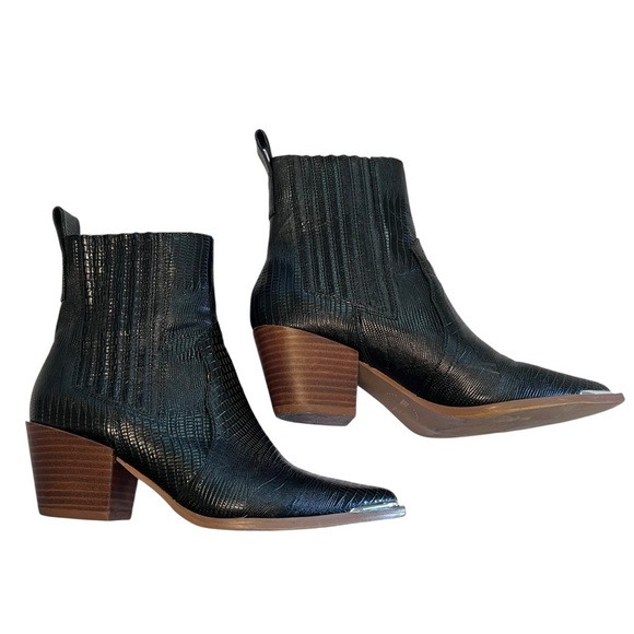 Arider Girl Black Croc Embossed Western Ankle Boots Size 9 - Picture 4 of 10